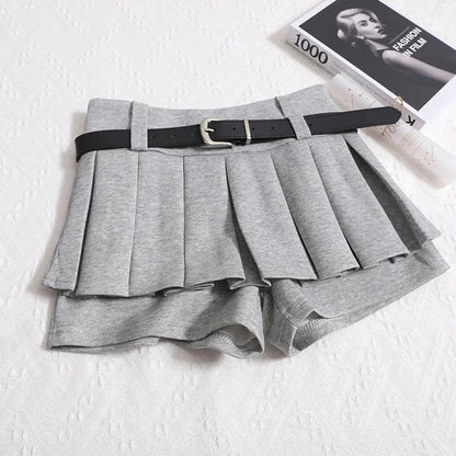 Womens Shorts Autumn Winter Belt High Waist Fluffy Pleated A-line Short Pants Korean Fashion Sexy Y2k All Match Clothes