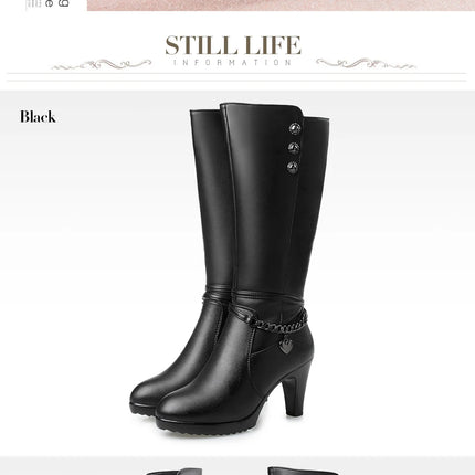 AIYUQI Female Winter Shoes Woman Boots High-Heeled Genuine Leather Motorcycle Boots Thick Wool Warm Winter Boots Riding Boot
