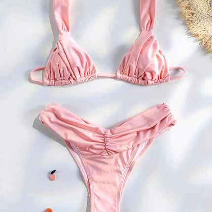 Costume da bagno bikini con pieghe sexy Micro bikini solido Costume da bagno donna Triangolo femminile Costume da bagno da spiaggia platinumshop