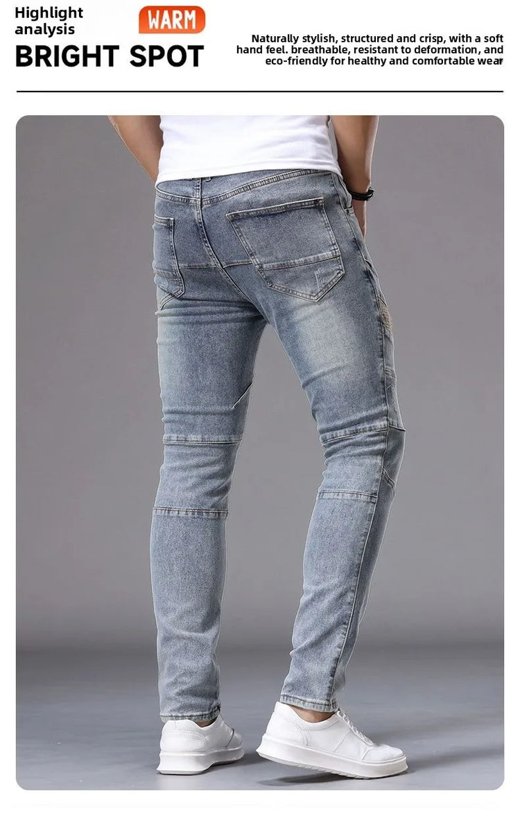 Men's Casual Jeans Vintage Straight Leg Elastic Slim Fit Autumn Winter Sweatpants Trousers Skinny Y2k Jeans Men's Cargo Pants