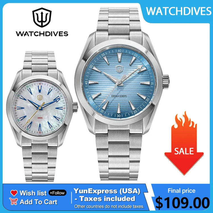 Watchdives WD0006 V2 Watch VH31 Sweep Second Quartz Movement Sapphire Luminous Stainless Steel Watches Waterproof 38mm Watch