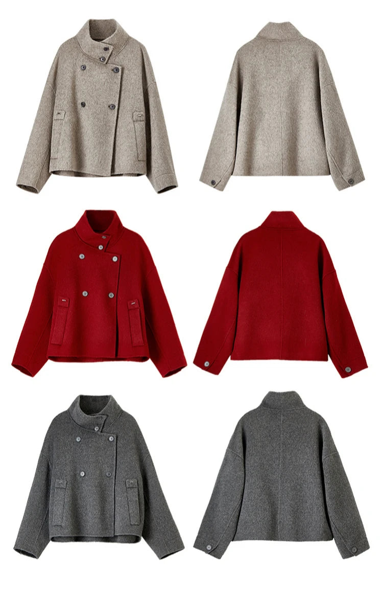 SENTUBILA 100% Wool Winter Jackets for Women Short Coats 2026 Stand Turtleneck Unlined Wool Outerwears Female Clothes W44O56626
