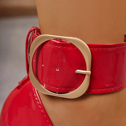 Aphixta 4 cm cinturino pompe fibbia della cintura 3.94 pollici/10 cm tacchi a spillo pompe scarpe da festa da donna rosso nero punta a punta taglia 51 52 53
