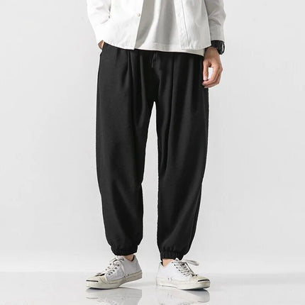 Pantaloni Harem in cotone e lino Pantaloni estivi larghi in tinta unita stile giapponese Pantaloni leggeri comodi e traspiranti casual da uomo