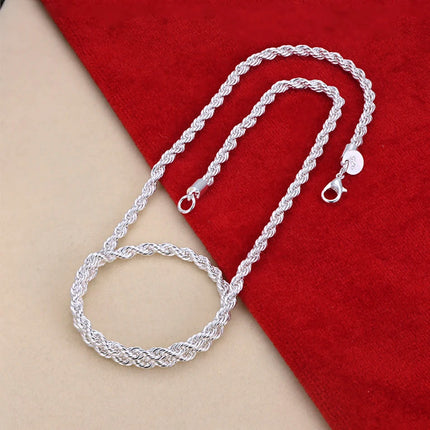 16-24inch for women men Beautiful fashion 925 Sterling Silver charm 4MM Rope Chain Necklace fit pendant high quality jewelry PlatiNum