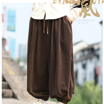 Nuovi pantaloni di velluto a coste da uomo streetwear moda pantaloni lanterna allentati uomo pantaloni stile harem retrò pantaloni casual con cavallo grande uomo taglie forti5XL