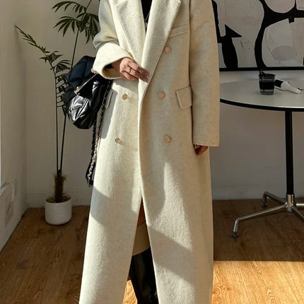 High-end Thick Double-sided Wool Coat Female Fashion Long  Autumn Winter Lapel Double Breasted Wool Coat Women Loose Outerwear