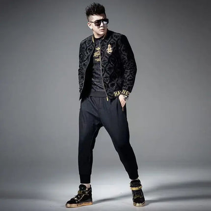 Men's Jacquard Bomber Jacket Warm Zip Up Casual Autumn Winter Coat