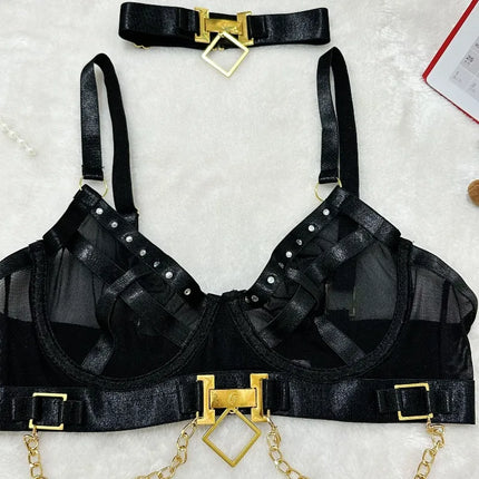 Toucheart Erotic Underwear Mesh See-through Patchwork Metal Chain Hot Girls Sexy Seductive Coquette Nightclub Party Dance Suit