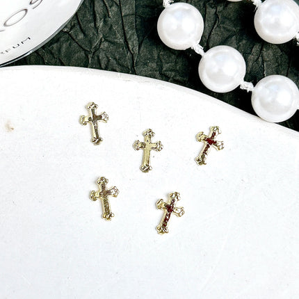 30PCS Multiple Style Shiny Alloy Cross Nail Art Charms 3D Retro Creative Heart Cross Nail Decorations for DIY Y2K Nails Designs