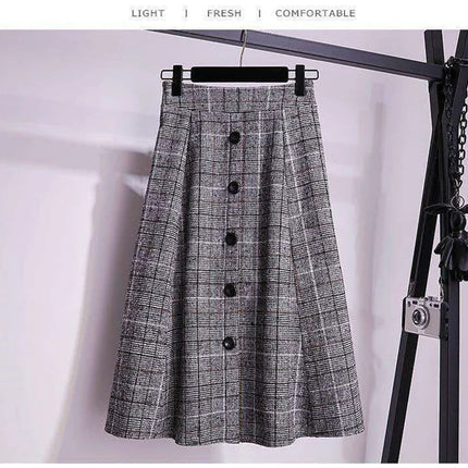 Large Size Women's Autumn Winter Elastic Waist A-line Skirt Woman Skirts Faldas Jupe Korean Retro Plaid Mid-Long Skirts Size 4XL PlatiNum