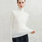 FSLE【Premium Series】German Biella Wool Autumn Super Fine Washable Seamless One-Piece Mock Neck Thermal Base Layer Shirt Women PlatiNum