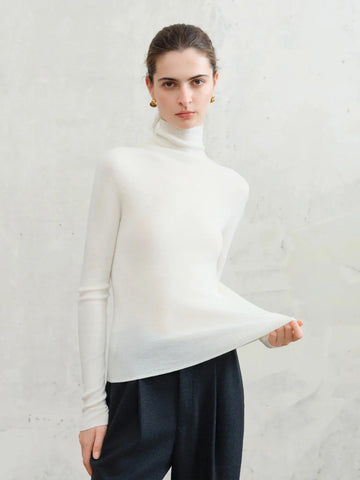 FSLE【Premium Series】German Biella Wool Autumn Super Fine Washable Seamless One-Piece Mock Neck Thermal Base Layer Shirt Women PlatiNum