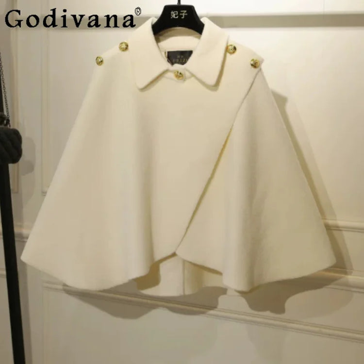 Temperament Loose Thick Sleeveless Short Knitted Woolen Cloak Jacket Women Autumn and Winter Fashion Versatile Elegant Shawl