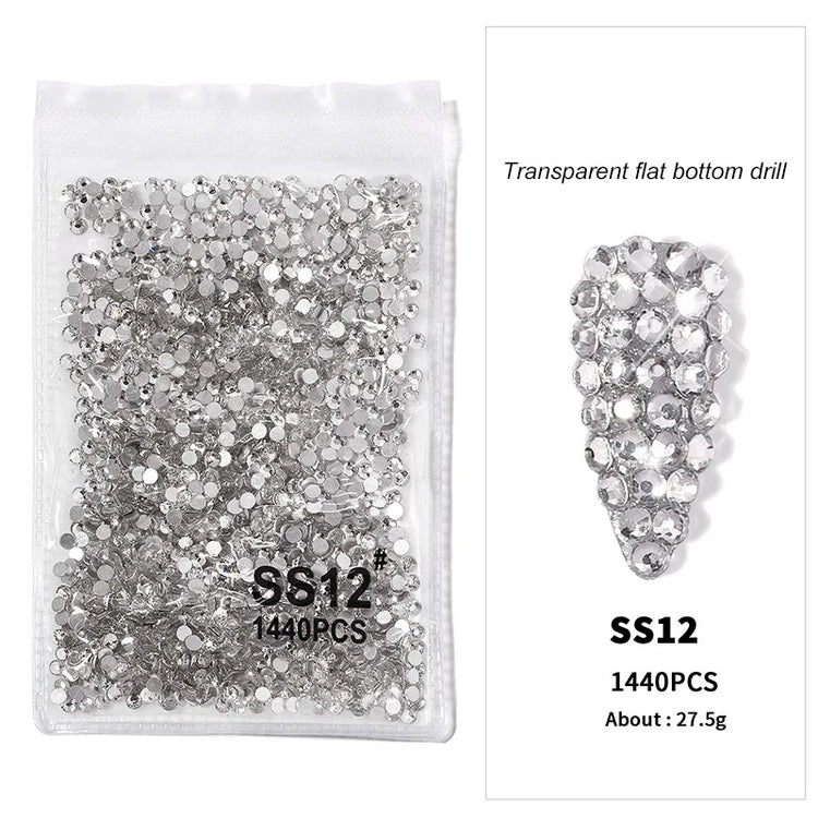 1440pcs Nail Clear/AB Glass Strass FlatBack Crystal Rhinestone (SS3-SS20)3D Nail Gem Stones Non-HotFix Nail Rhinestone 1.3-4.8mm