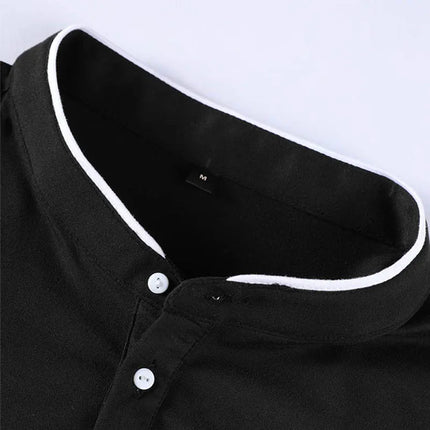 2025 New Men's Casual and Fashionable Solid Color Long Sleeve Stand-Up Collar T-Shirt Versatile and Comfortable Summer Top