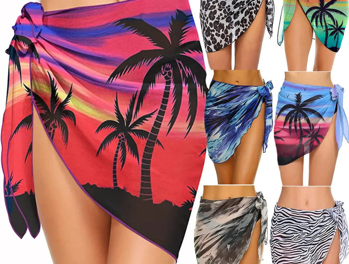 Costumi da bagno da donna sarong corti copricostume da spiaggia Bikini avvolgente gonna corta trasparente sciarpa in Chiffon coprispalle per costumi da bagno platinumshop
