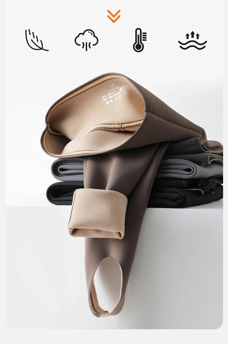 BIVIGAOS Autumn Winter Thick Foot Pants Sharkskin Leggings Women's Rabbit Fleece Warm Leggings High Waist Elastic Non Trace Yoga