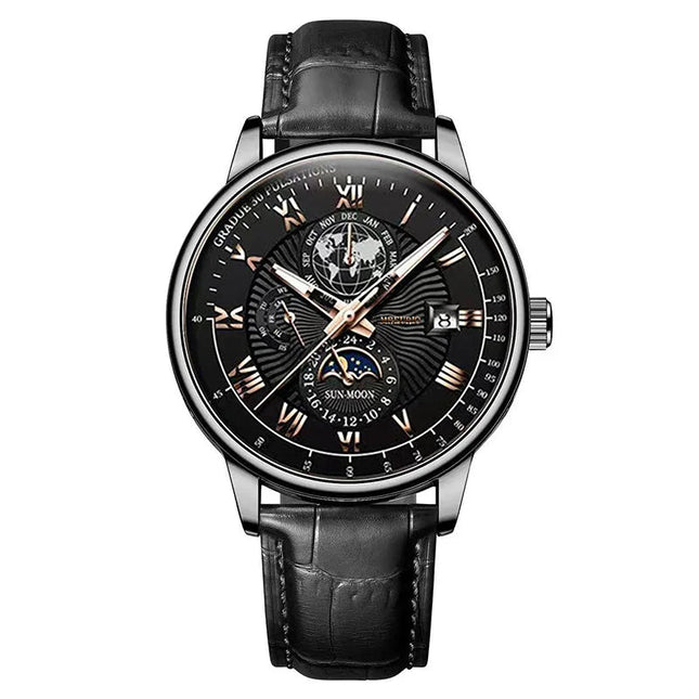 Orologio da uomo di lusso cronografo impermeabile modello fasi lunari orologio da polso da uomo luminoso in pelle orologi al quarzo da uomo orologio Casual platinumshop