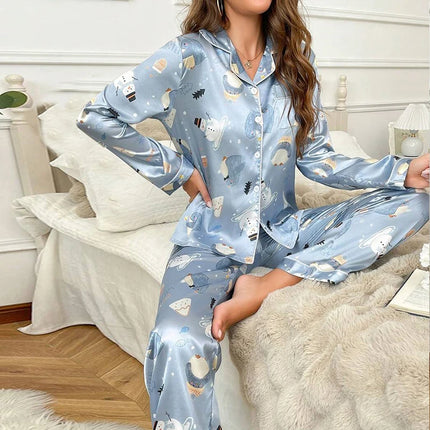 Pigiama da donna con stampa floreale color block, maniche lunghe e pantaloni in raso per un sonno confortevole, morbido pigiama e pigiama da notte
