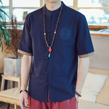 Camicie da Uomo Ricamate in Stile Cinese Retrò, Traspiranti in Lino, Comode, Casual Kung Fu, Abito Tang con Colletto Rialzato