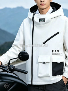 Outdoor Jacket Men Zip Up Hooded Waterproof Jacket Hiking Camping Windbreaker Male Spring Autumn Coats Overisze Outwear Hip Hop