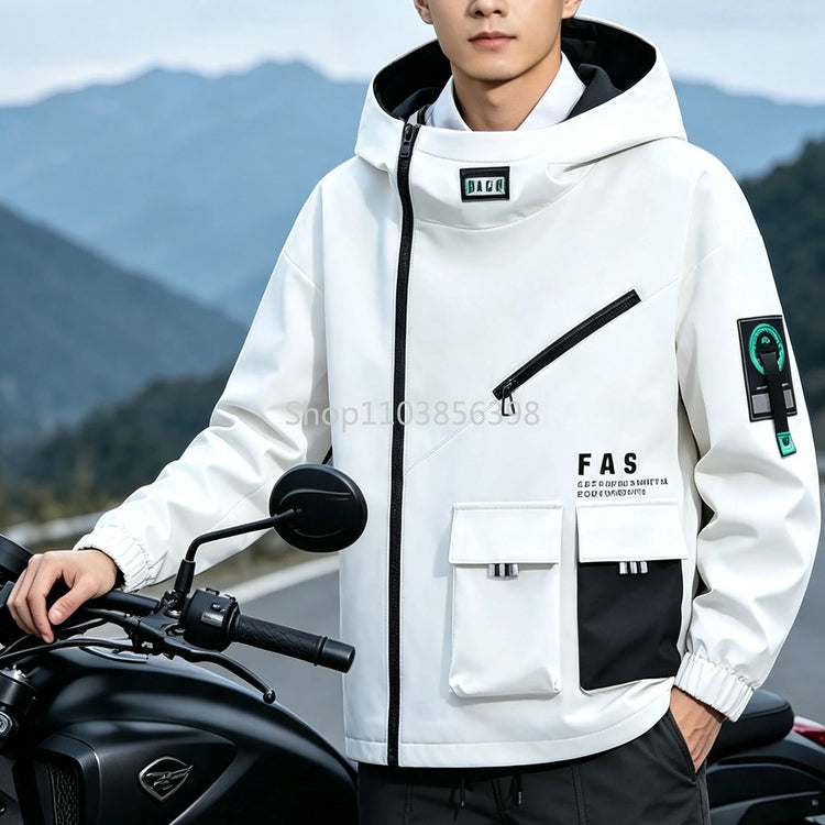 Outdoor Jacket Men Zip Up Hooded Waterproof Jacket Hiking Camping Windbreaker Male Spring Autumn Coats Overisze Outwear Hip Hop