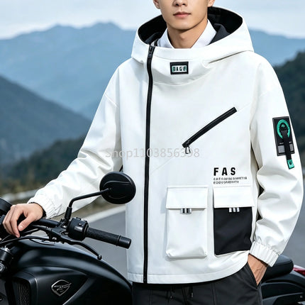 Outdoor Jacket Men Zip Up Hooded Waterproof Jacket Hiking Camping Windbreaker Male Spring Autumn Coats Overisze Outwear Hip Hop