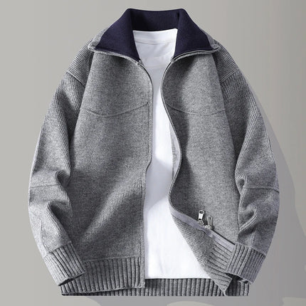 Autumn Winter Men's Sweater Zipper Cardigans Fashion Patchwork Turn Down Collar Casual Knitted Sweatercoat Men Warm Knit Jackets