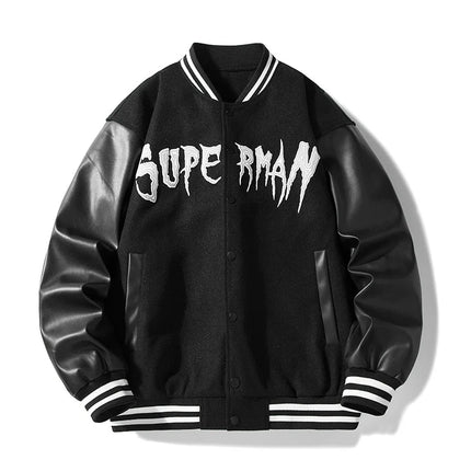 Men Varsity Baseball Bomber Jacket Hip Hop Harajuku Bone Letter Patchwork Leather Jackets Streetwear Women Unisex College Coats