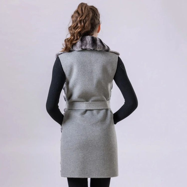 Women's Real Natural Rex Rabbit Fur long vest Chinchilla Color Waistcoat Furry Winter Warm Fluffy Vest Korean Length 90cm 240519