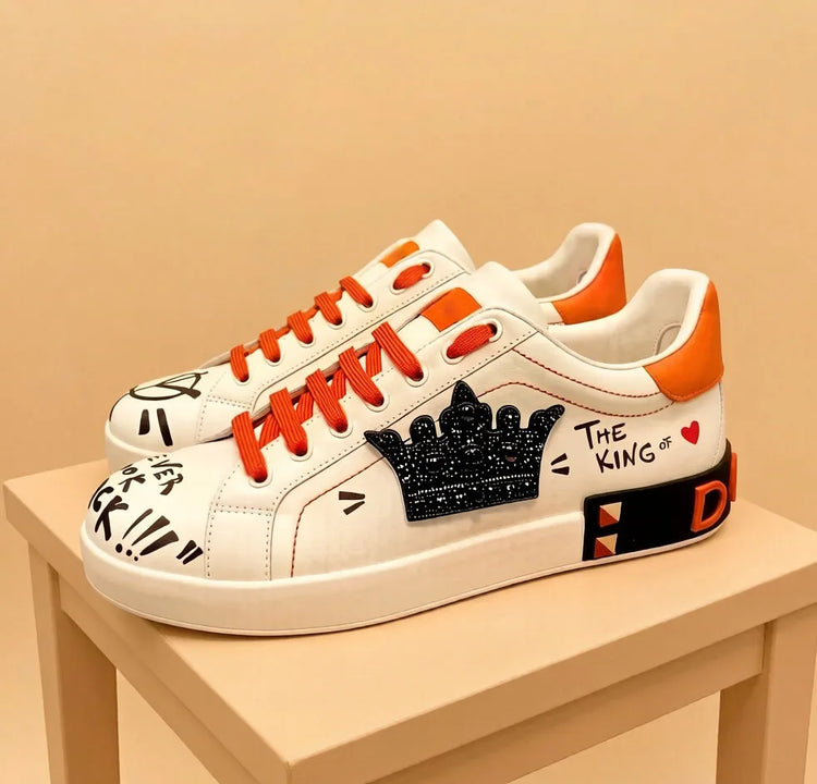 Designer Leather Sneakers Fashion Unisex Casual Platform Casual Comfort Flats Brand Women Outdoor Sport Diamonds White Shoes