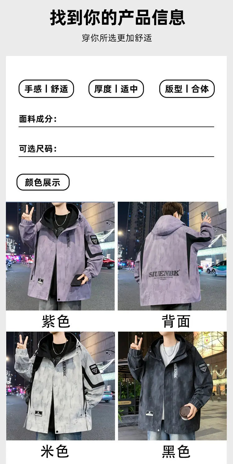Fashion 2026 Spring Autumn Men's Casual Hooded Jackets Streetwear Windproof Coats Youth Outdoor Plus Size 4XL Hoody Top Clothing