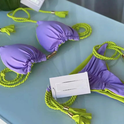 Nuovo Bikini da Donna Multicolore con Triangolo e Laccetti sulla Schiena platinumshop