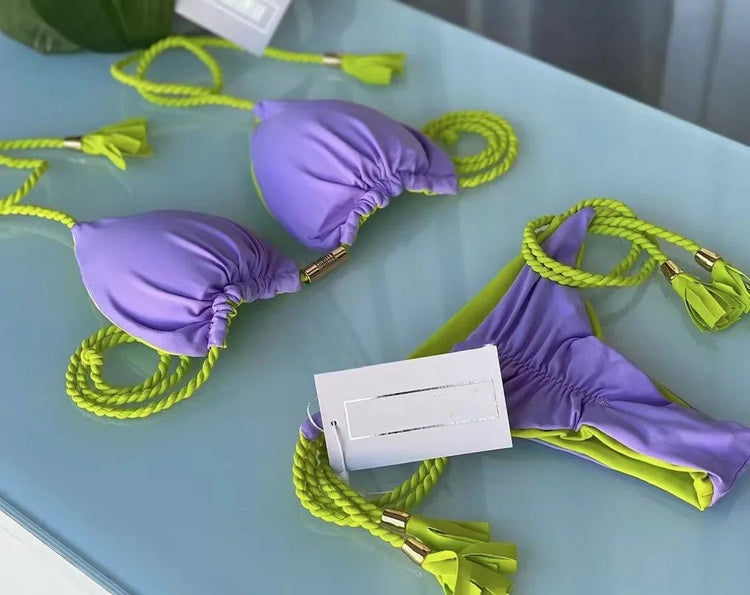 Nuovo Bikini da Donna Multicolore con Triangolo e Laccetti sulla Schiena platinumshop