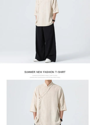 Camicie Estive 2026 da Uomo, Stile Cinese Retrò Tradizionale in Lino Traspirante, Abbigliamento Maschile per Kung Fu e Tai Chi, Bluse Casual Stile Tang