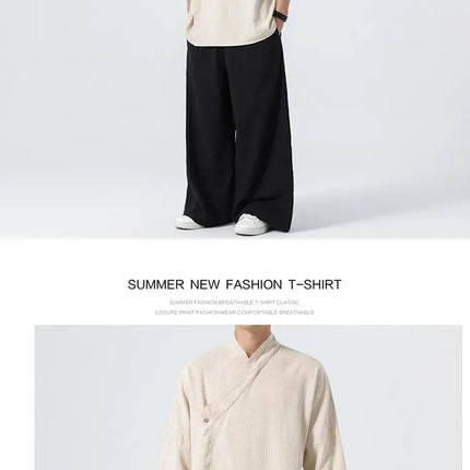 Camicie Estive 2026 da Uomo, Stile Cinese Retrò Tradizionale in Lino Traspirante, Abbigliamento Maschile per Kung Fu e Tai Chi, Bluse Casual Stile Tang