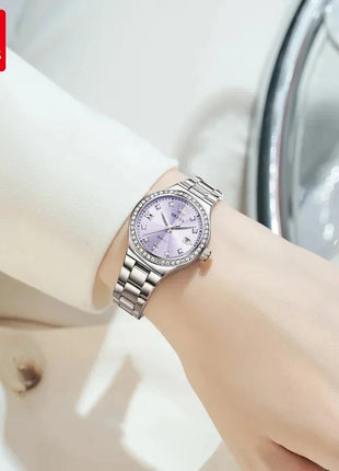 OLEVS 5628 Orologio al quarzo da donna Orologio da polso impermeabile luminoso in acciaio inossidabile con scala di diamanti e funzione data platinumshop