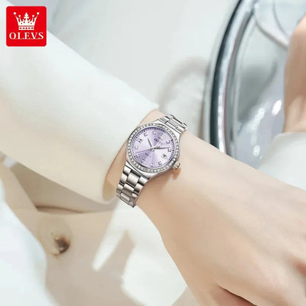 OLEVS 5628 Orologio al quarzo da donna Orologio da polso impermeabile luminoso in acciaio inossidabile con scala di diamanti e funzione data platinumshop