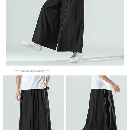 Abbigliamento da uomo in stile cinese estate sottile seta di ghiaccio pantaloni larghi Casual da uomo larghi Plus Size Hakama Harajuku pantaloni Hip Hop oversize