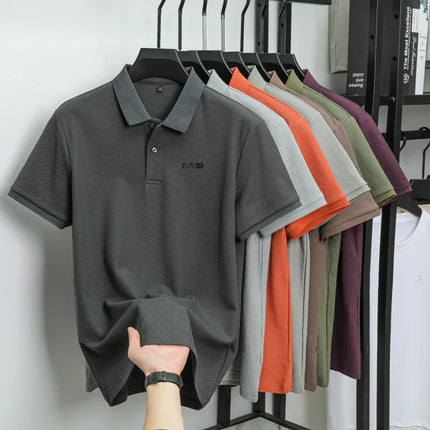 Men's Luxury Brand Short Sleeve Polo Shirt with Letter Print, 100% Cotton Summer T-shirt, Comfortable, Breathable, Casual, Lapel Collar.