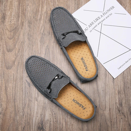 Nuove Ciabatte da Uomo alla Moda in Vera Pelle, Scarpe Casual Traspiranti con Design Traforato, Comode Slip-on per Guida, Mocassini da Uomo