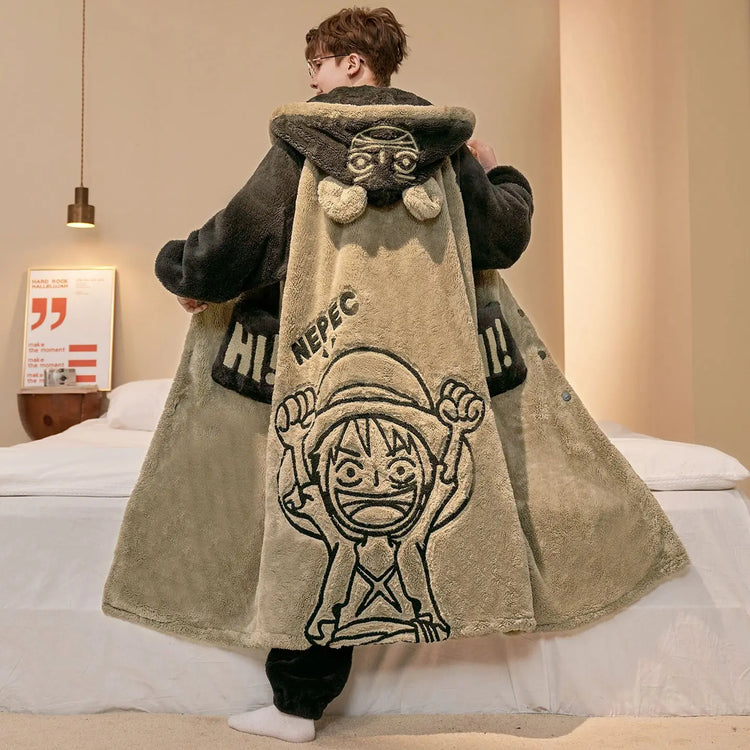 Capybara Cute Fashion Hooded Plush Robe Pajamas Set Warm Flannel Loungewear Soft Home Sleepwear Men Boys Daily Casual Comfort