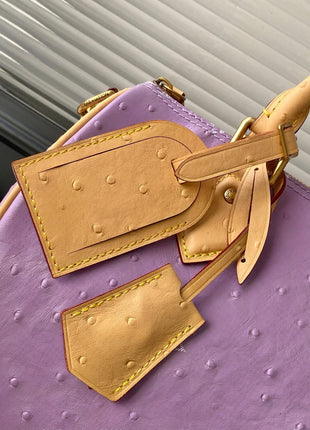 Mini Borsa Boston in Pelle Goffrata Effetto Struzzo Color Lavanda, Borsa di Lusso Multiuso