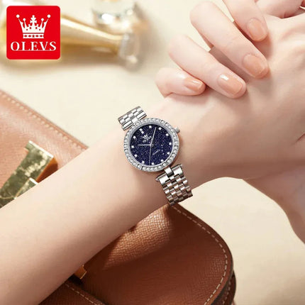 OLEVS 3641 Elegante orologio al quarzo da donna impermeabile Quadrante stellato luminoso in acciaio inossidabile con confezione regalo - Accessorio alla moda da donna platinumshop
