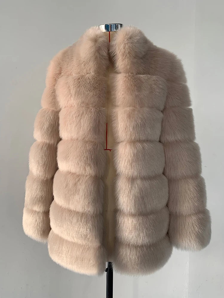 ZADORIN Winter Outerwears Furry Faux Fur Coat Women Stand Collar Long Sleeve Fake Fur Jacket Fur Coats fourrure abrigos mujer