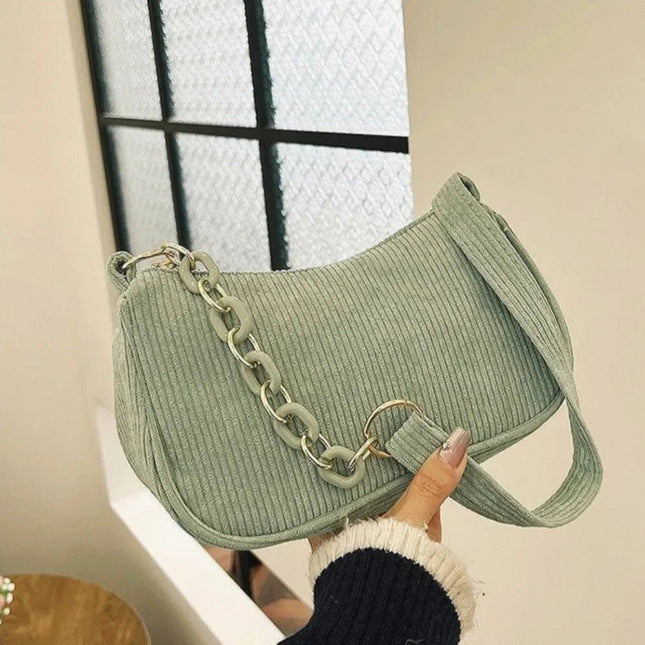 1PC Fashion Vintage Women's Handbags Corduroy Underarm Bag Casual Women Shoulder Bags Solid Color Zipper Female Handbag Clutch PlatiNum