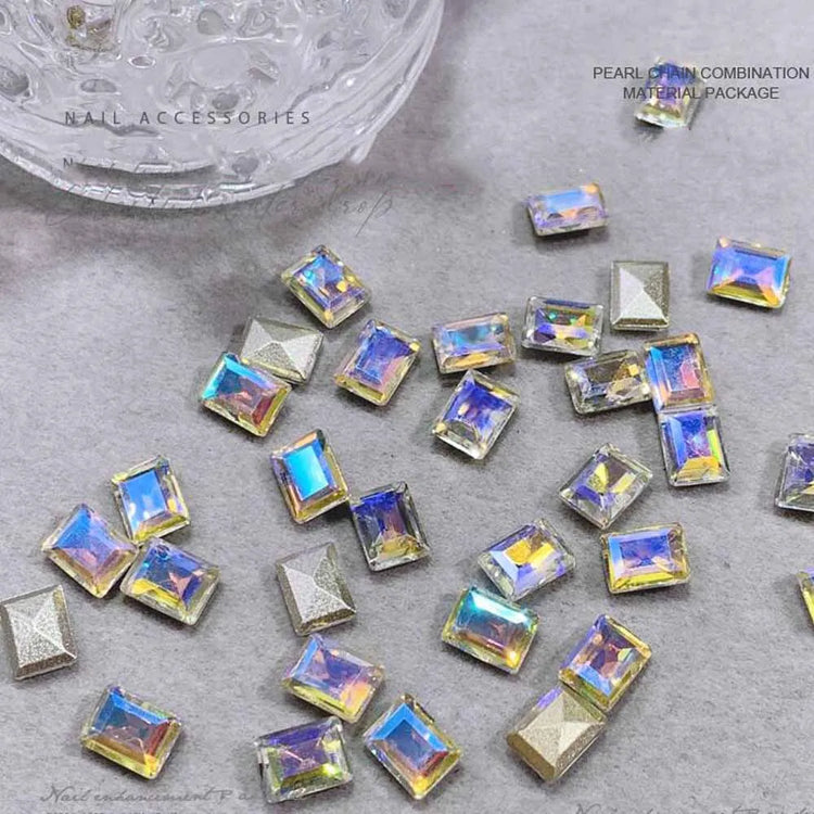 50pcs/bag Ice Sugar Rectangular Pointed Nail Art Jewelry Right Angle Nail Diamond Sugar Diamond Super Flash Nail Jewelry 6mmx8mm