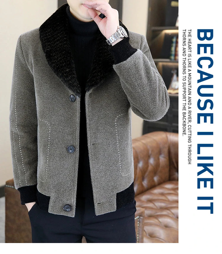 Casual Winter Men's Slim White Duck Down Jackets Warm Short Fur Collar Puffer Woolen Coat Outwear Thicken Windproof Top Clothing