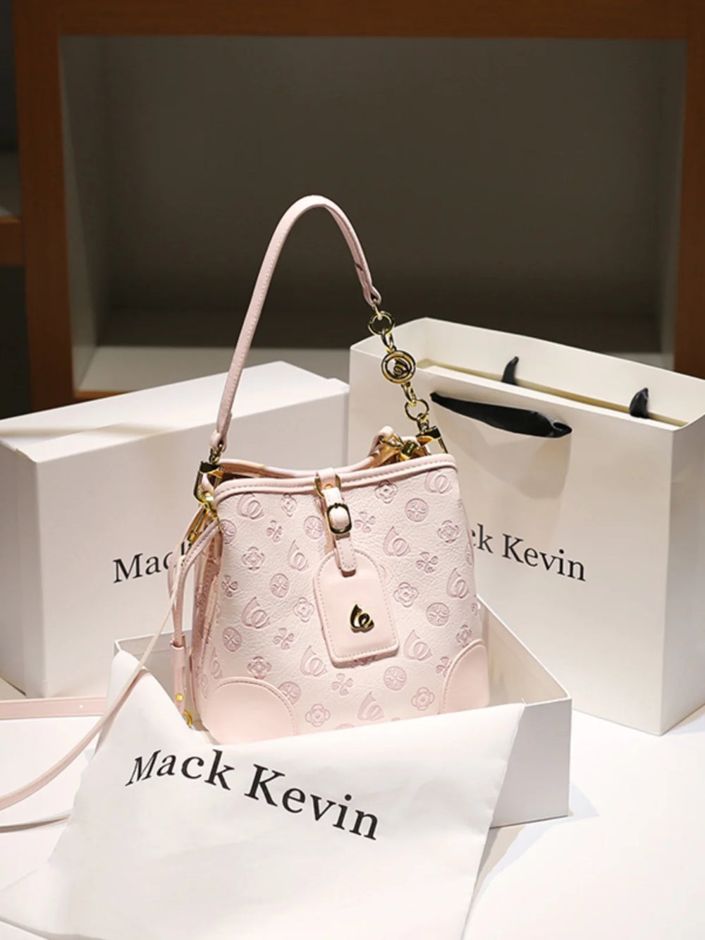 2024 borsa a secchiello portatile in pelle dolce e di lusso con stampa floreale delicata e sciarpe bella borsa a tracolla da donna